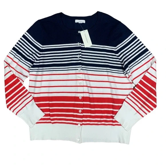 CHARTER CLUB: NWT Women's Striped Red, White, Blue Cardigan - Size Large - Picture 2 of 9